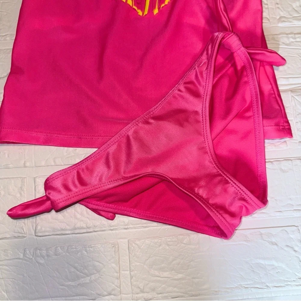 Kids Sugar & Jade Pink and Yellow Fringe Bikini Set S (8)